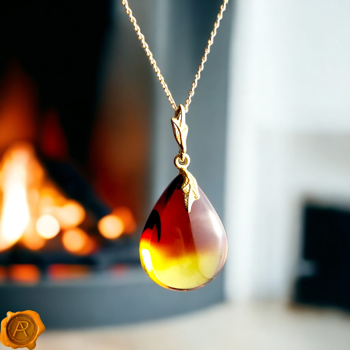 Luxurious Amber Gold Leaf Teardrop - Image 1