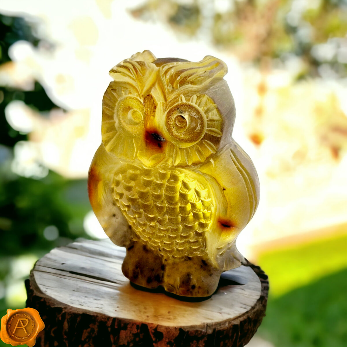 Carved Matte Amber Owl Statuette - Image 2