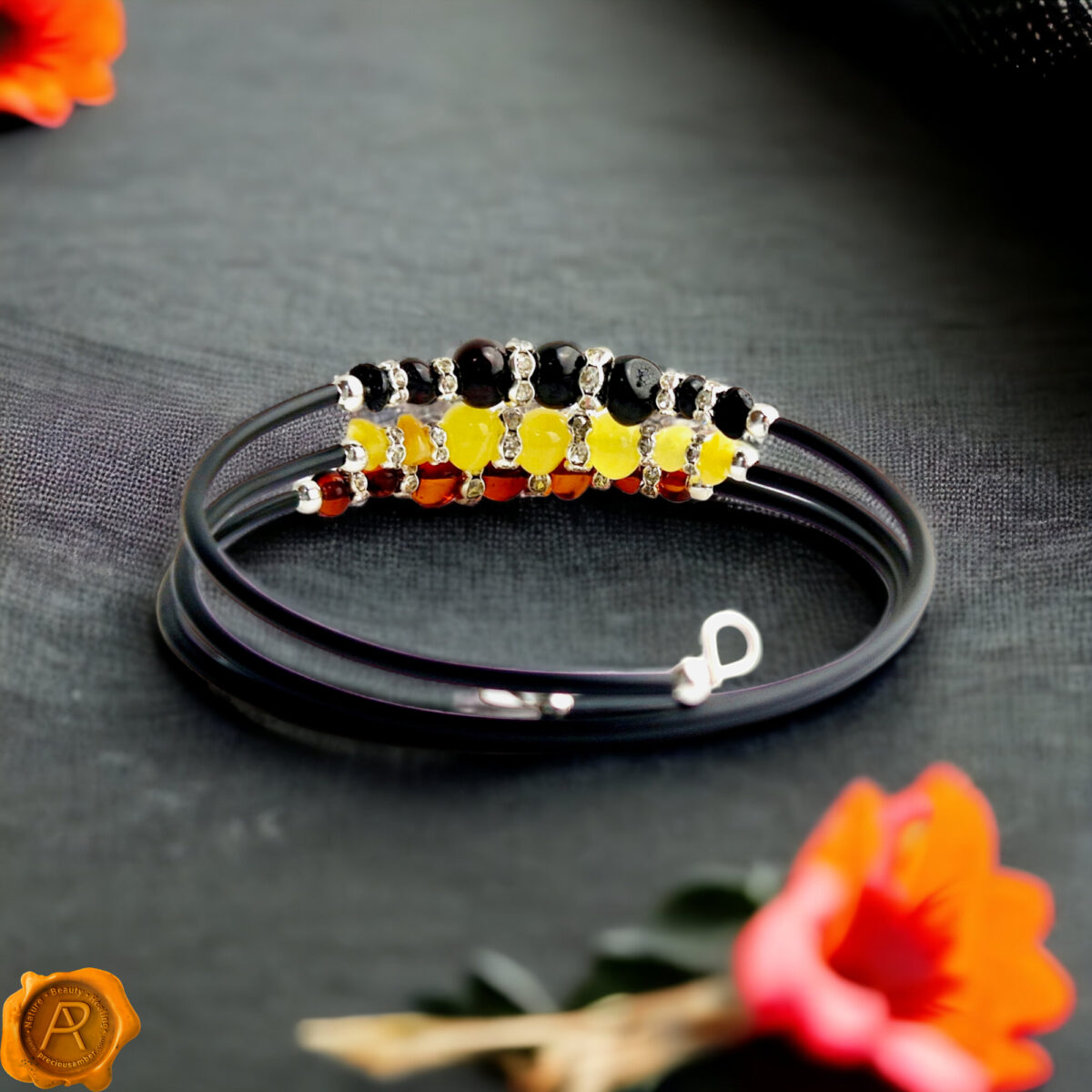 Memory Wire Rainbow Amber Bracelet - Image 4