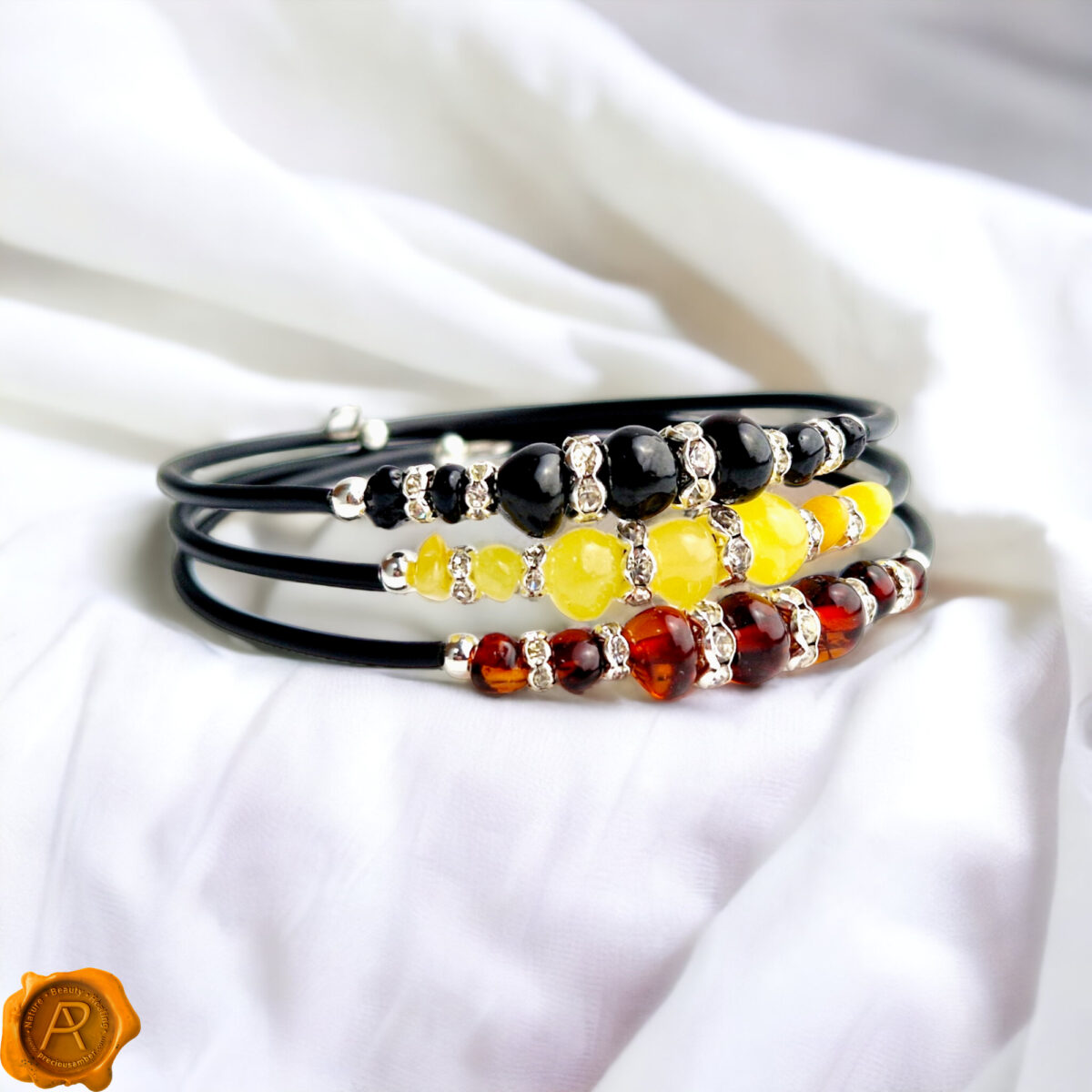 Memory Wire Rainbow Amber Bracelet - Image 1