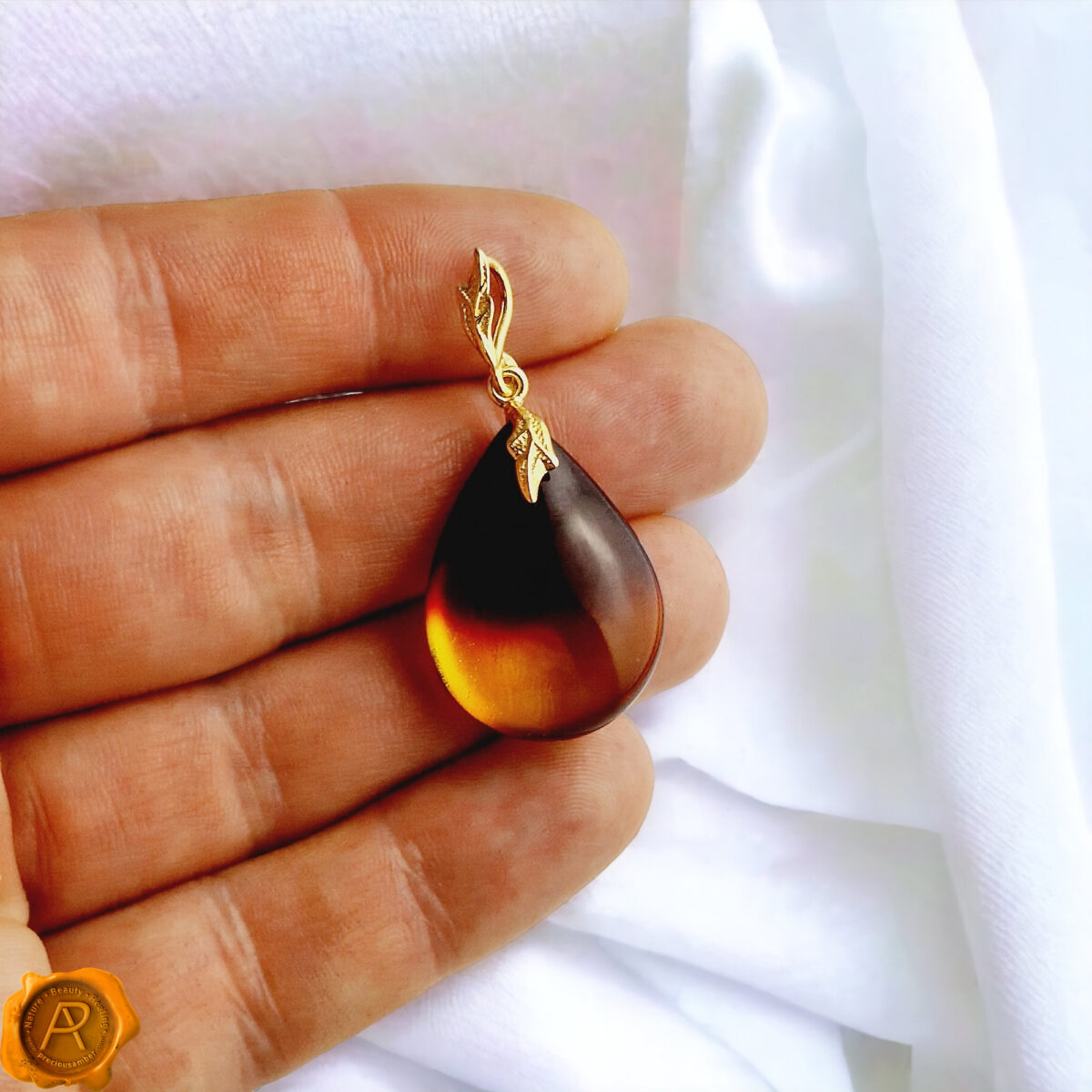 Luxurious Amber Gold Leaf Teardrop - Image 5