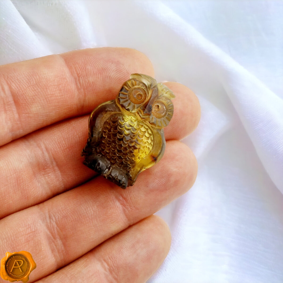 Carved Matte Amber Owl Statuette - Image 4