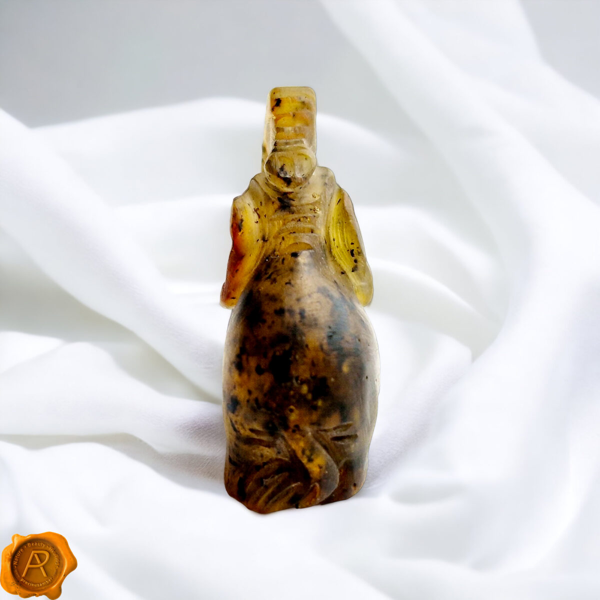 Carved Matt Amber Elephant Statuette - Image 3