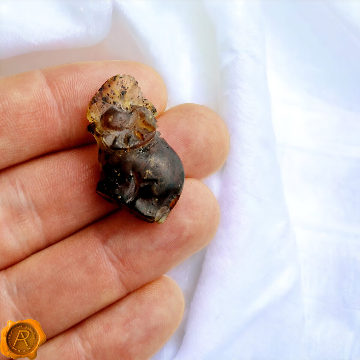 Carved Matt Amber Elephant Statuette - Image 4