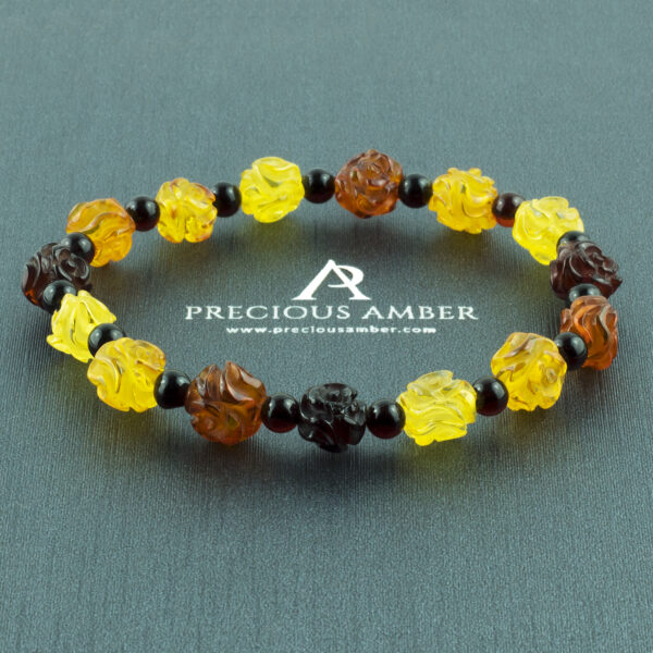 Carved Rose Multicolor Amber Bracelet