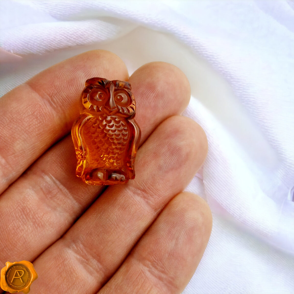 Carved Honey Amber Owl Figurine - Image 3