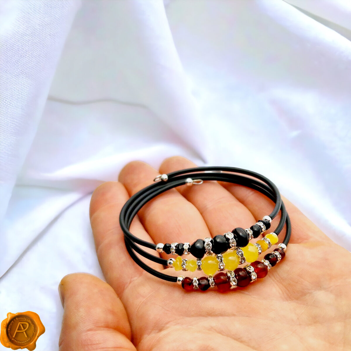 Memory Wire Rainbow Amber Bracelet - Image 5
