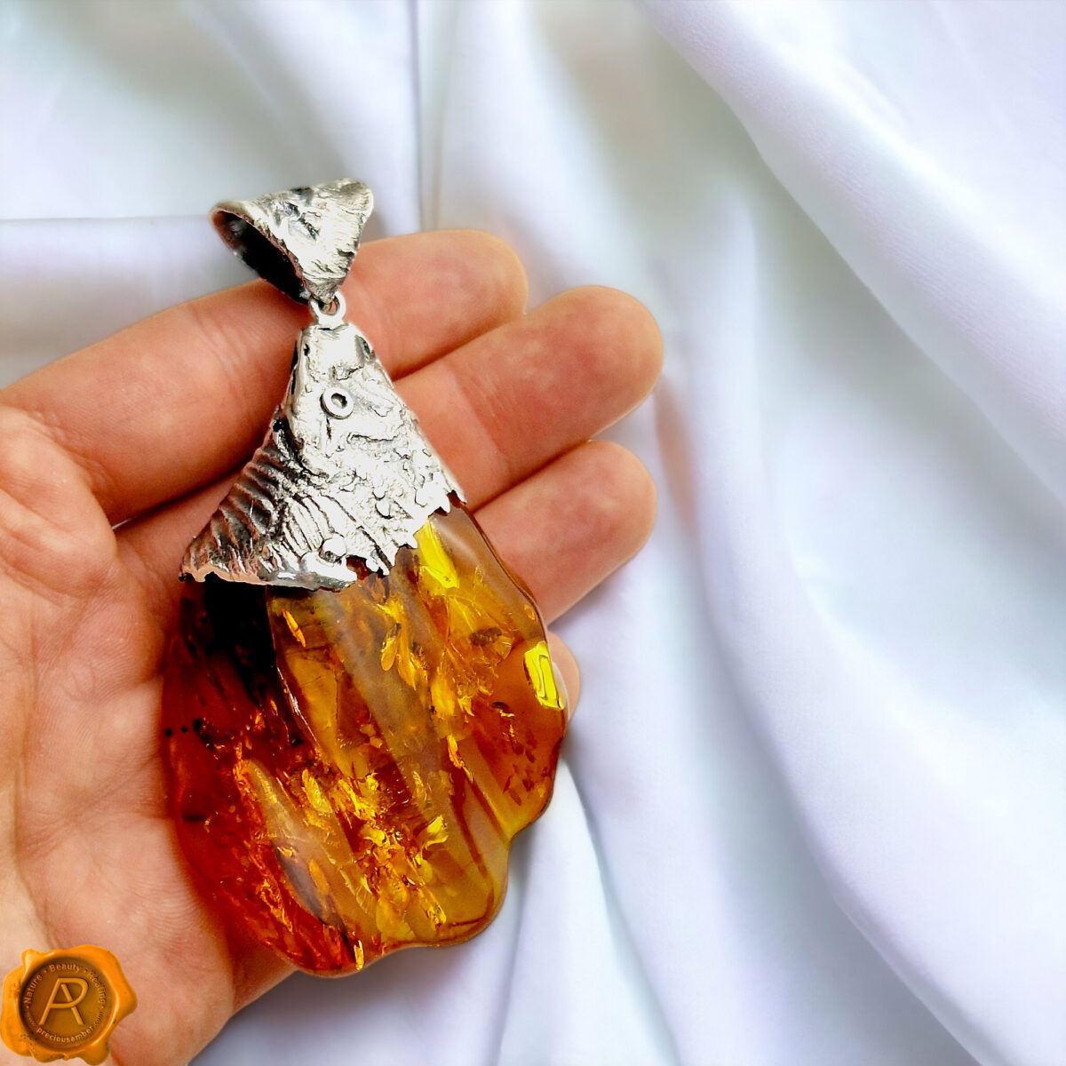 rare-Luxury-Exclusive-Huge-Chunky-One-of-a-kind-Baltic-Amber-Teardrop-Sea-Shell-Shaped-Pendant-Sterling-Silver-Necklace-For-Women-Gift-Jewellery-UK-Ireland Unique Amber Sea Shell Pendant - Image 3