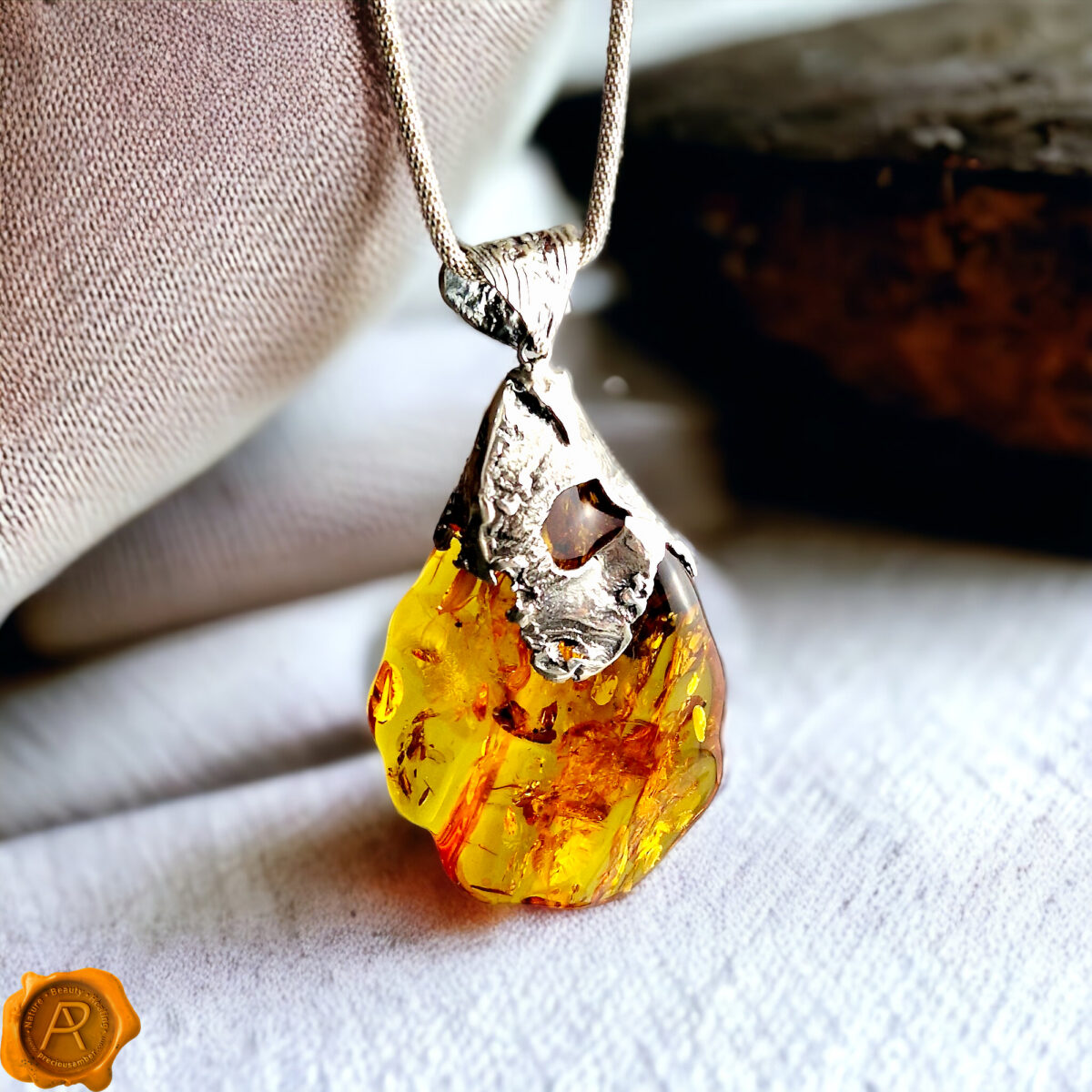 rare-Luxury-Exclusive-Huge-Chunky-One-of-a-kind-Baltic-Amber-Teardrop-Shell-Pendant-Sterling-Silver-Necklace-For-Women-Gift-Jewellery-UK-Ireland Unique Amber Sea Shell Pendant - Image 1