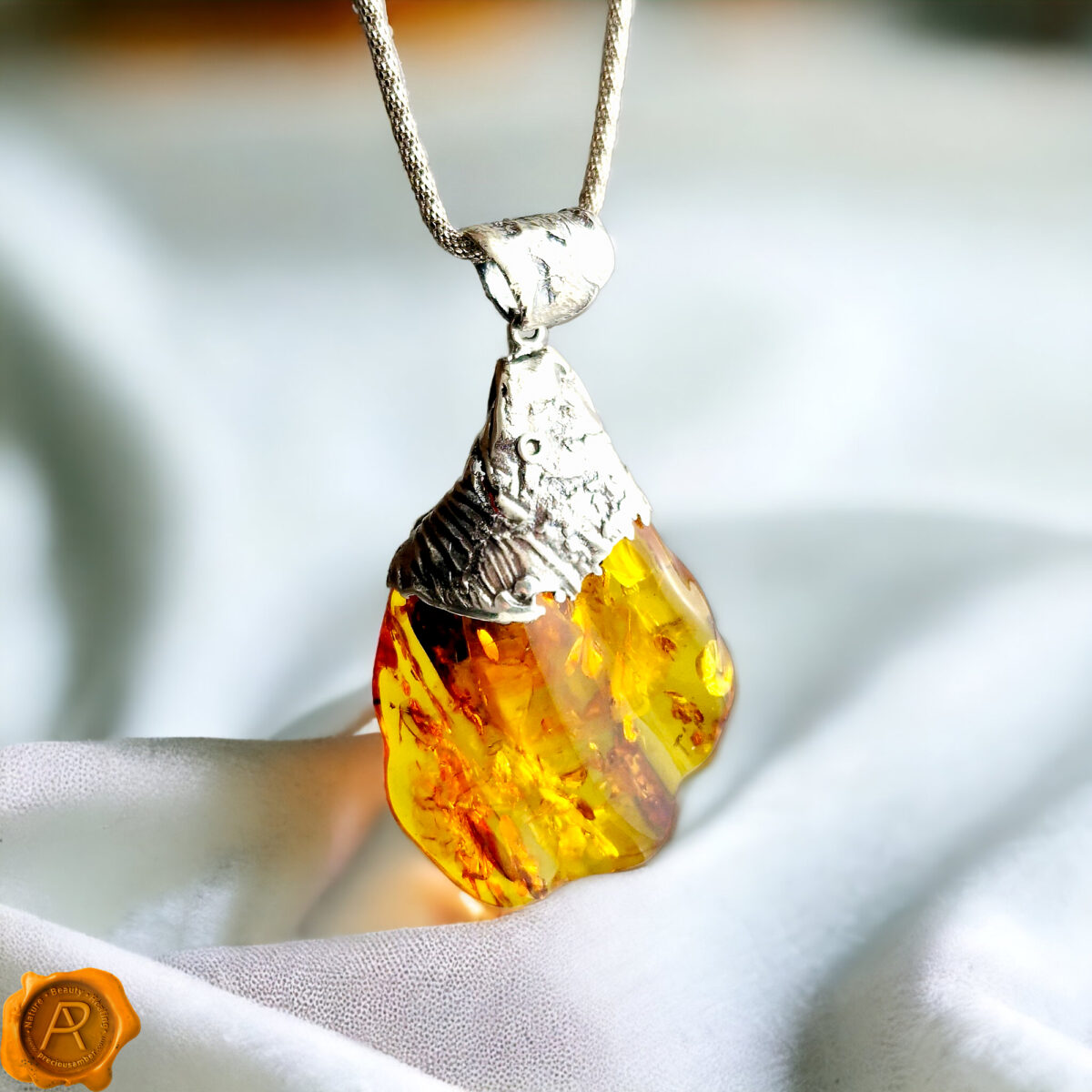 rare-Luxury-Exclusive-Huge-Chunky-One-of-a-kind-Baltic-Amber-Teardrop-Shell-Shaped-Pendant-Sterling-Silver-Necklace-For-Women-Gift-Jewellery-UK-Ireland Unique Amber Sea Shell Pendant - Image 2