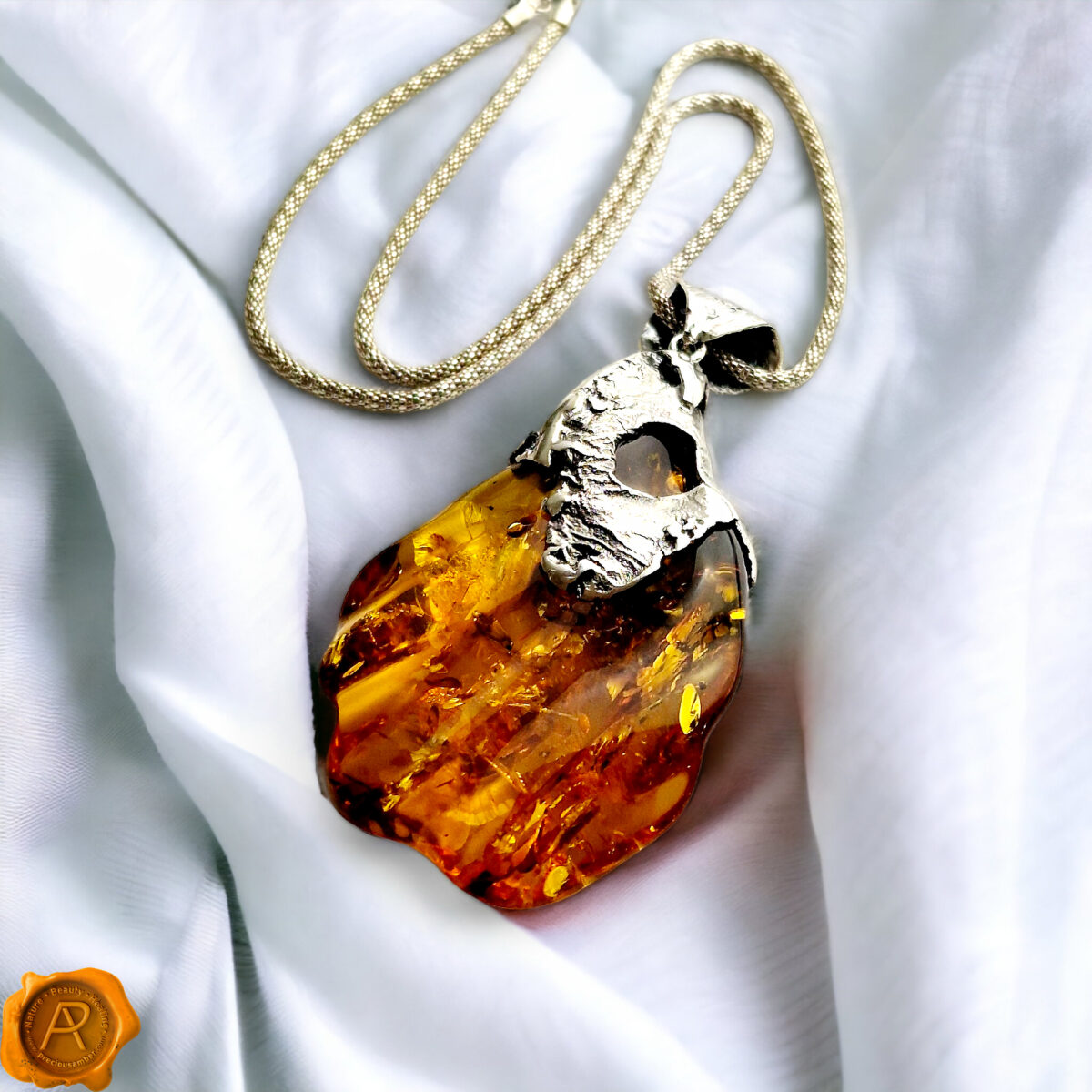 rare-Luxury-Exclusive-Huge-Chunky-One-of-a-kind-Baltic-Amber-Teardrop-Shell-Shaped-Pendant-Sterling-Silver-Necklace-Women-Gift-Jewellery-UK-Ireland Unique Amber Sea Shell Pendant - Image 6