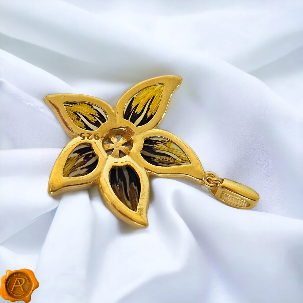 Carved Amber Gold Flower - Image 5