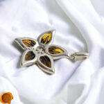 Carved Amber Silver Flower Pendant - Image 5