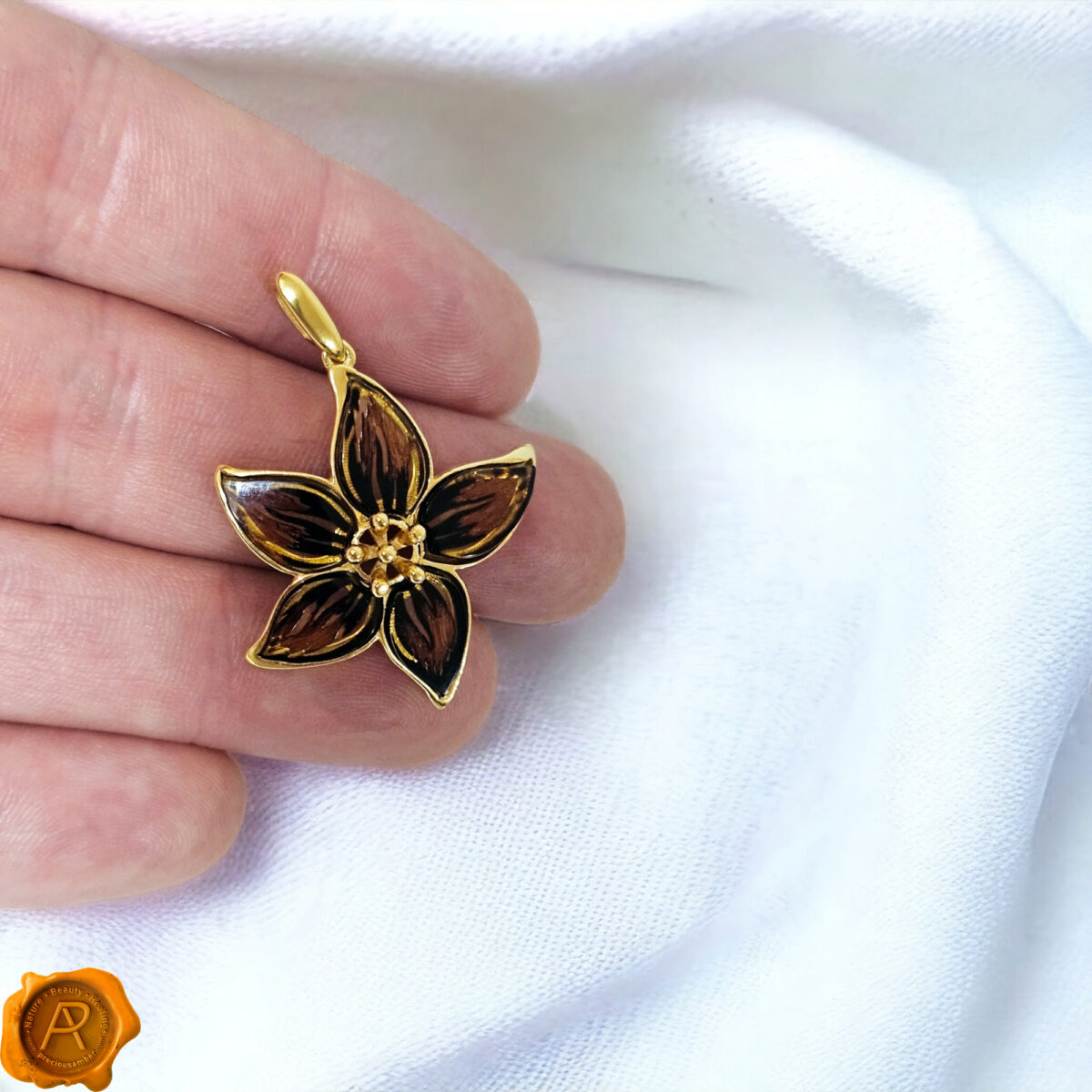 Carved Amber Gold Flower - Image 6