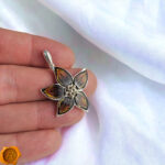 Carved Amber Silver Flower Pendant - Image 4