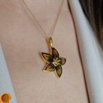 Carved Amber Gold Flower - Image 2