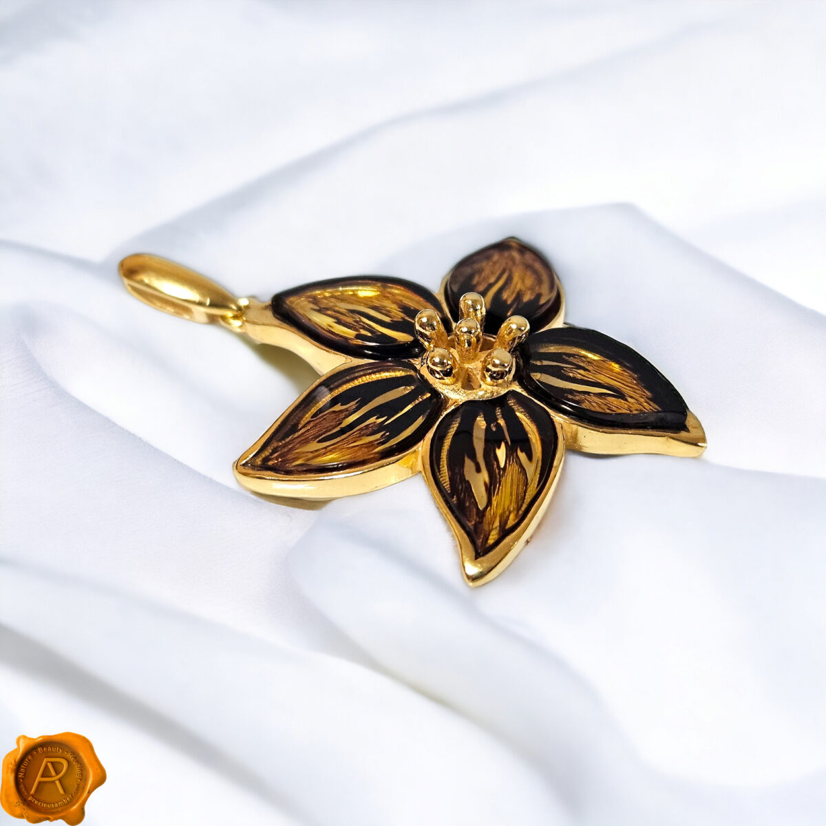 Carved Amber Gold Flower - Image 3