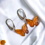 Carved Amber Dainty Butterfly Earrings - Image 5