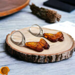 Carved Amber Dainty Butterfly Earrings - Image 3