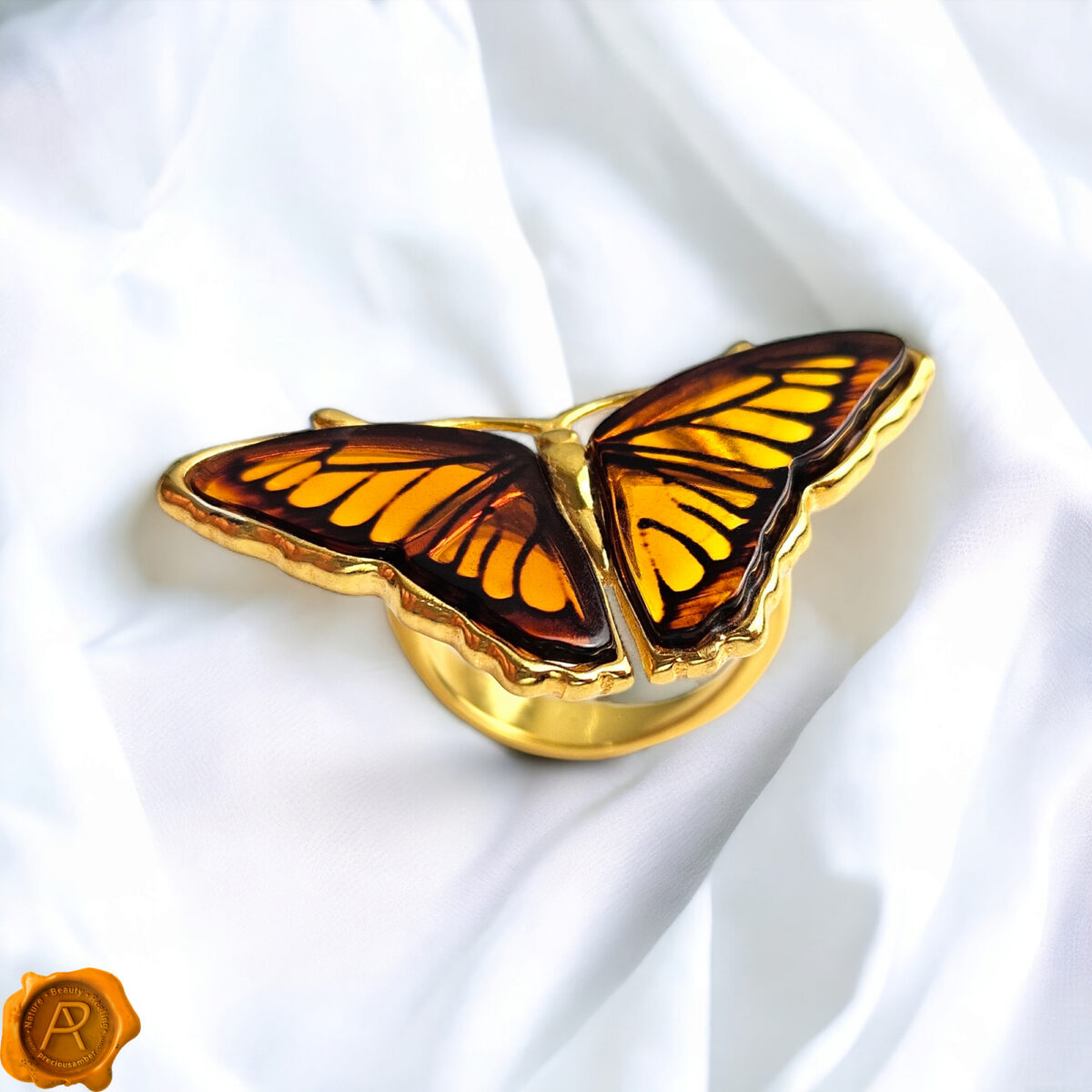Adjustable Carved Amber Monarch Butterfly - Image 3