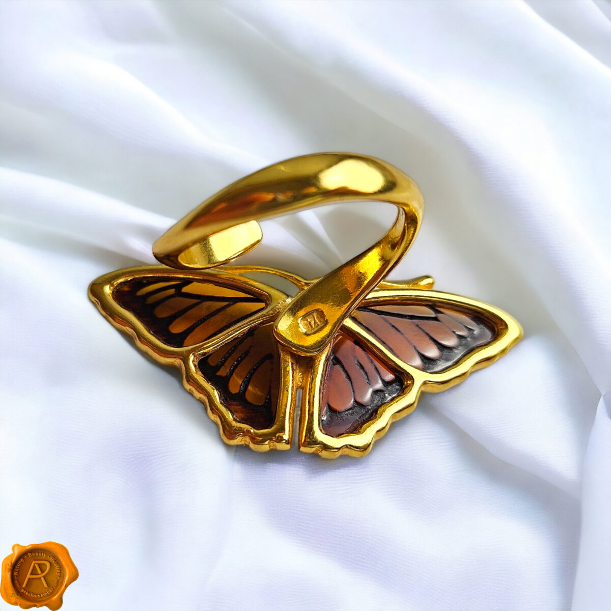 Adjustable Carved Amber Monarch Butterfly - Image 5