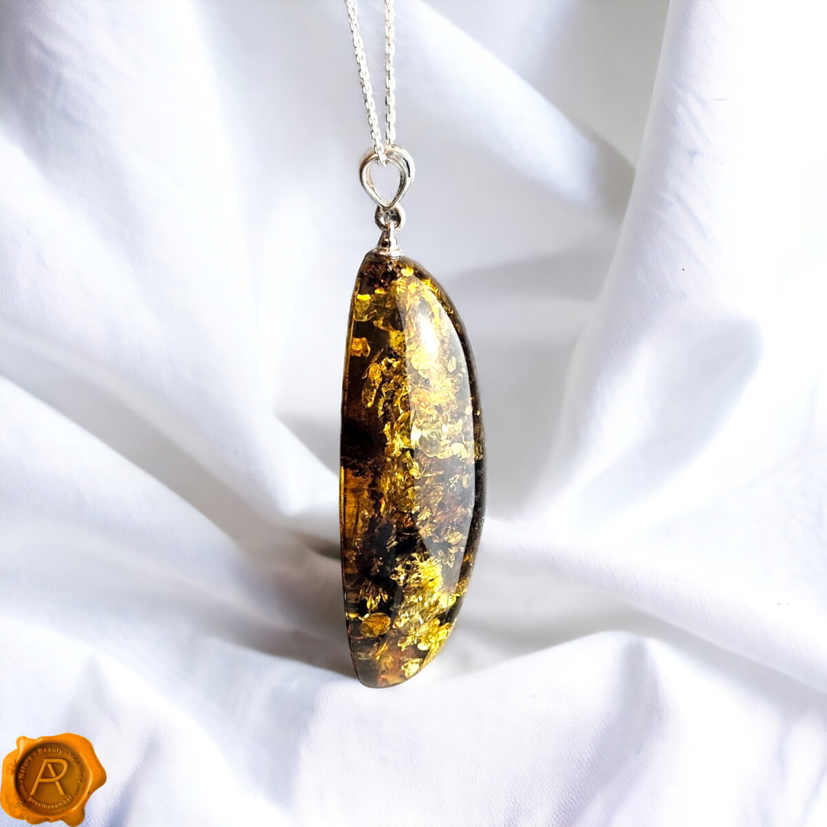 Massive-Large-Long-Chunky-Green-Baltic-Amber-Gemstone-Teardrop-Luxury-Sterling-Silver-Pendant-Necklace-Gift-for-Women Luxurious Green Amber Pendant - Image 3