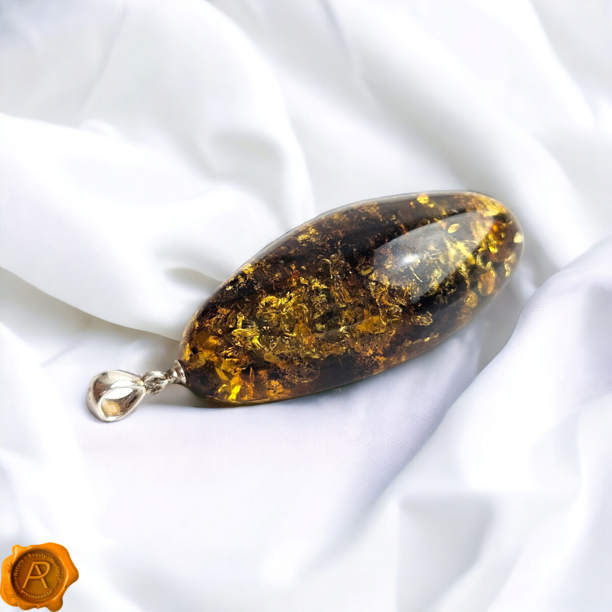 Massive-Large-Long-Chunky-Real-Green-Baltic-Amber-Gemstone-Teardrop-Sterling-Silver-Pendant-Necklace-Gift-for-Women Luxurious Green Amber Pendant - Image 4