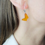 Carved Amber Dainty Butterfly Earrings - Image 2