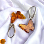 Carved Amber Dainty Butterfly Earrings - Image 7