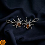 Carved Amber Silver Spider Earrings - Image 4