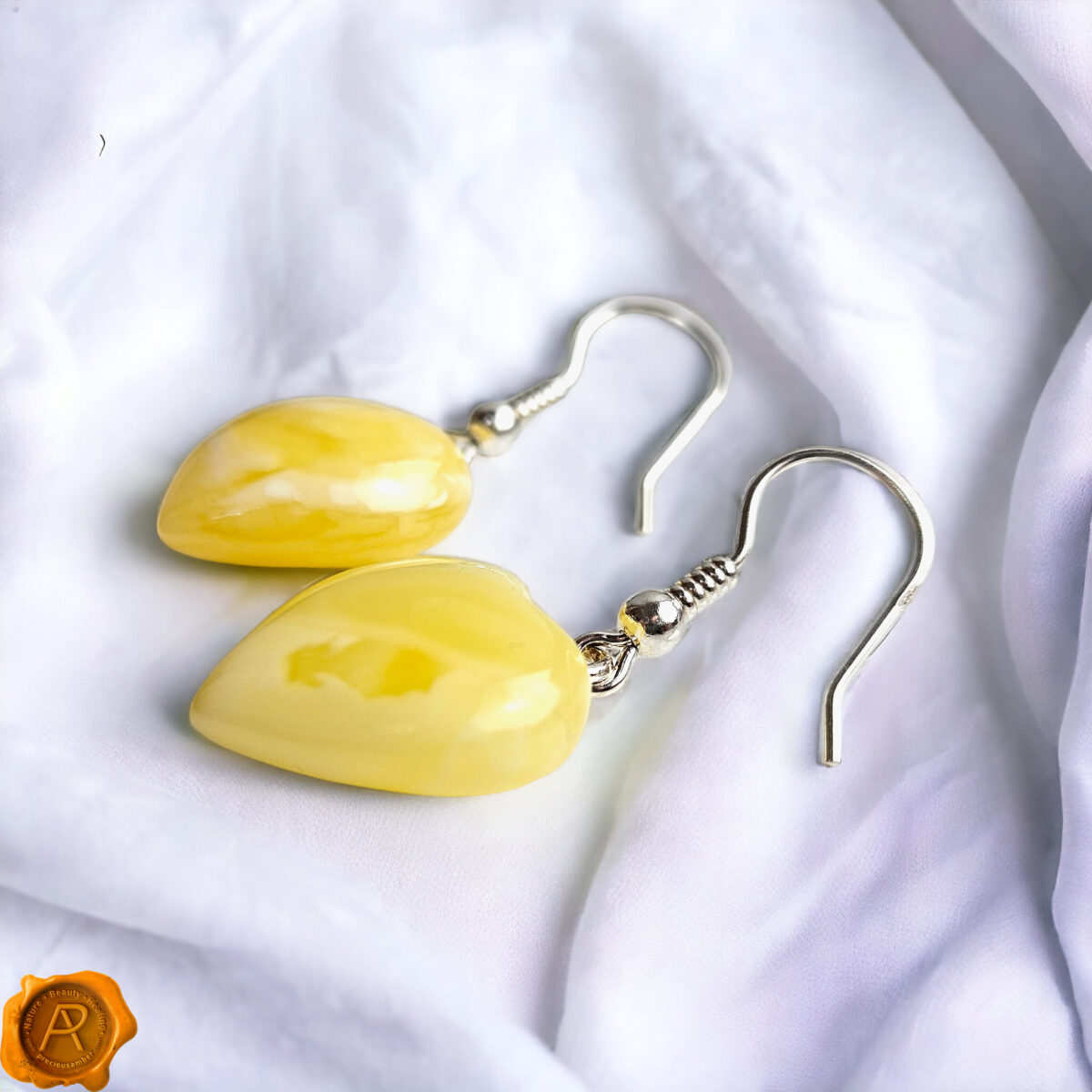 White Amber Heart Earrings - Image 4