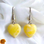 White Amber Heart Earrings