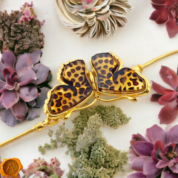 Carved Amber Gold Butterfly Tie Bracelet
