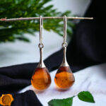 Cognac Amber Silver Earrings
