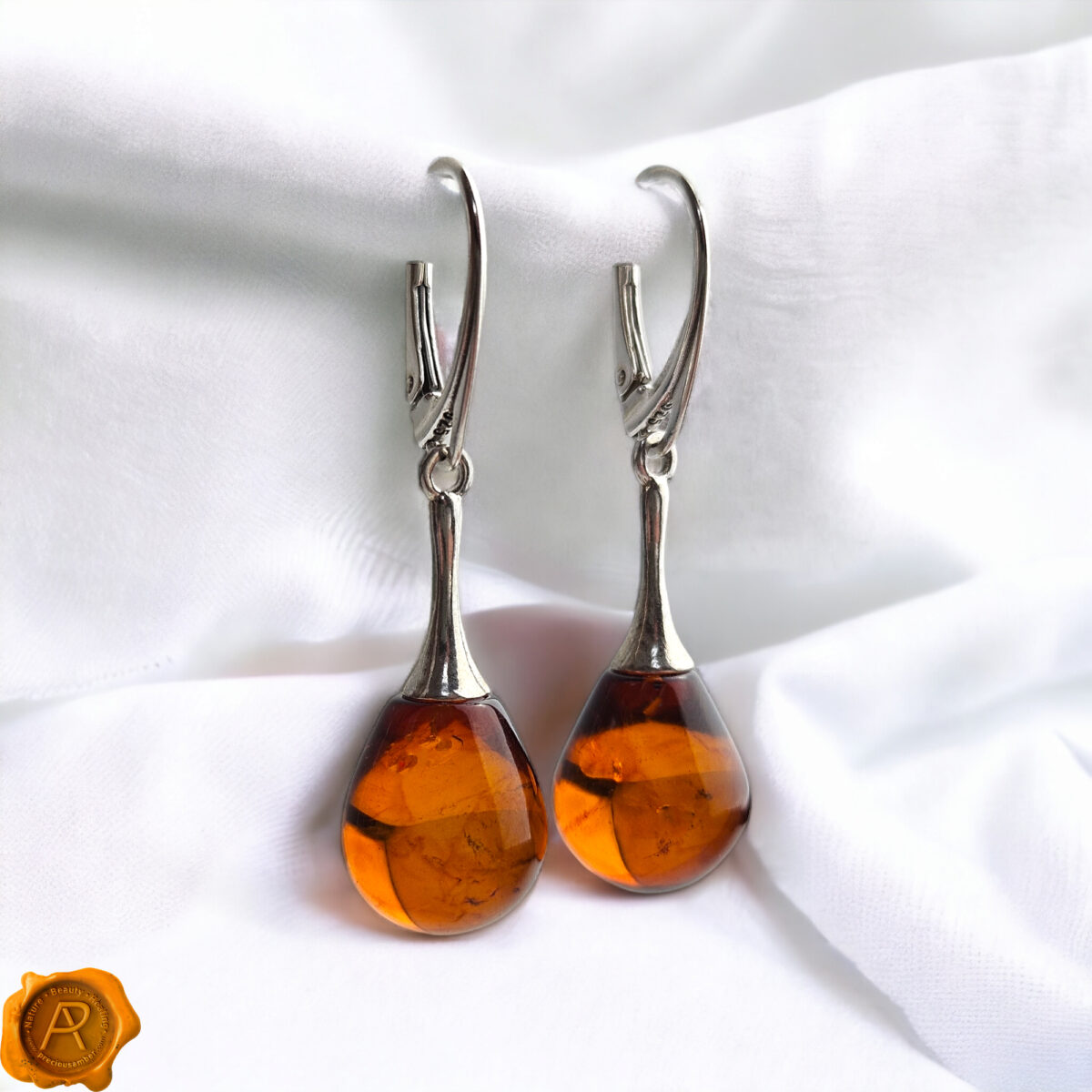 Cognac Amber Silver Earrings - Image 3