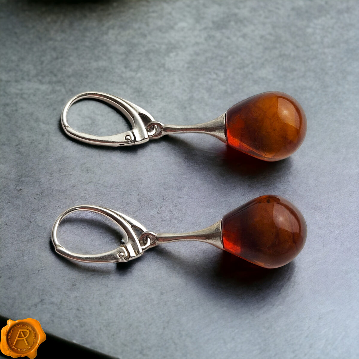 Cognac Amber Silver Earrings - Image 2