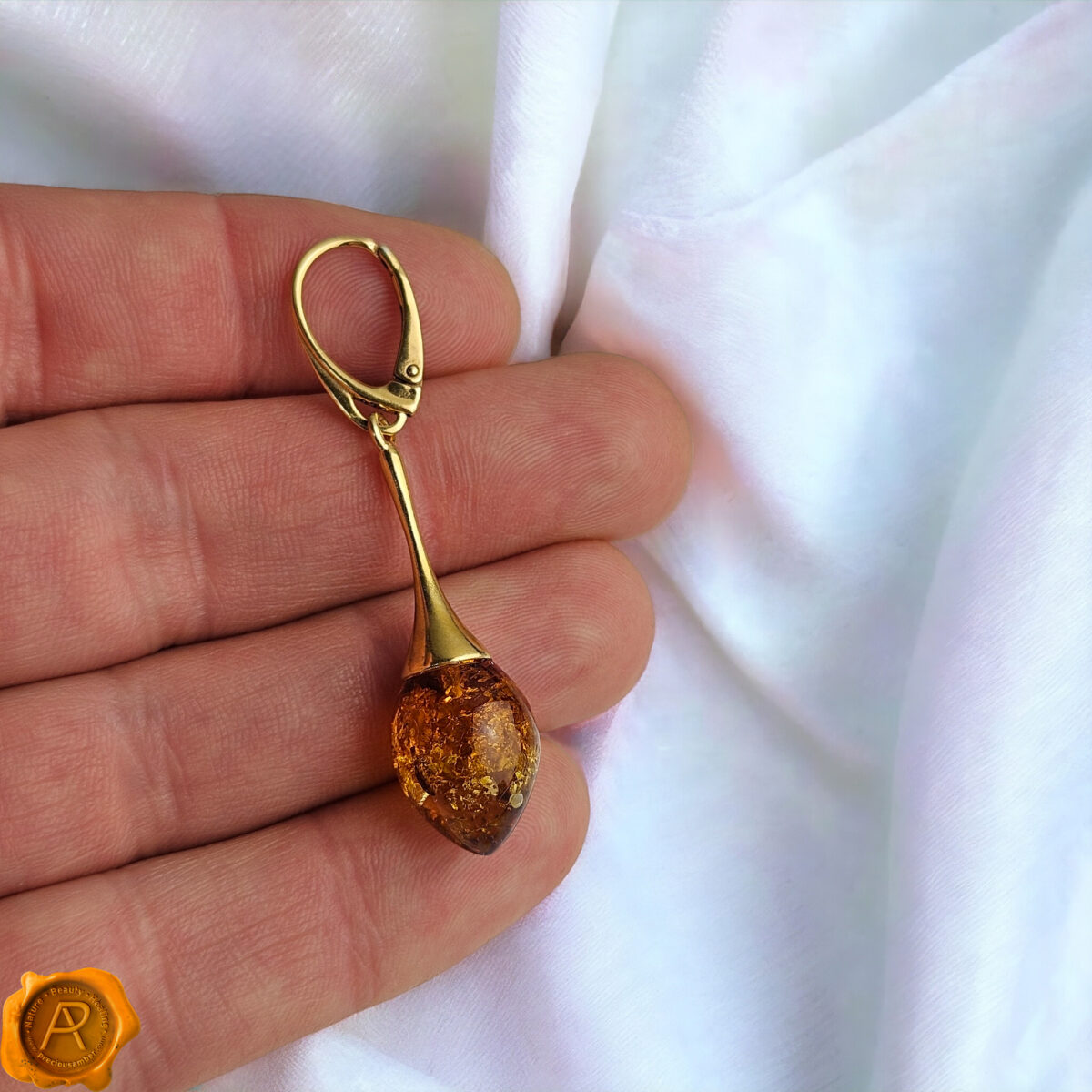 Amber Teardrop Gold Earrings - Image 5