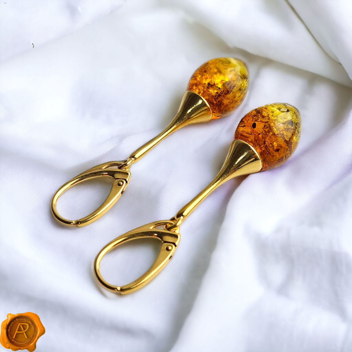 Amber Teardrop Gold Earrings - Image 4