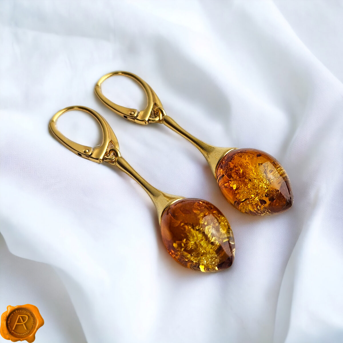 Amber Teardrop Gold Earrings - Image 6