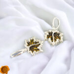 Carved Amber Maple Leaf Silver Earrings - Image 5