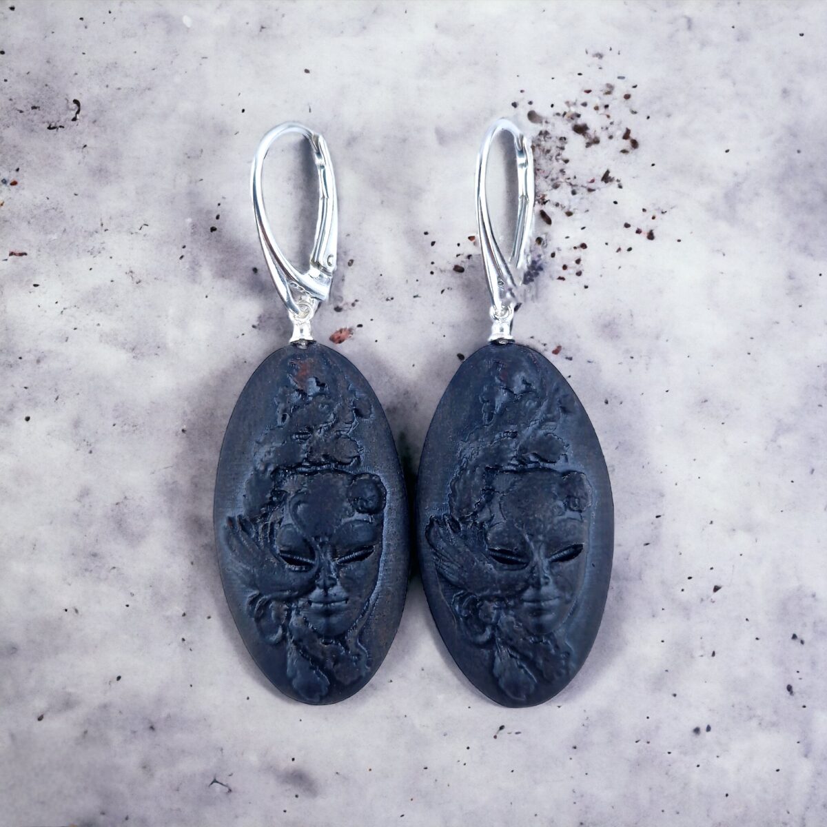 Black-Cherry-Gothic-Gifts-Sterling-Silver-Baltic-Amber-Beads-Mask-Face-Dublin-Gemstone-Long-Chunky-Large-Teardrop-Drop-Dangle-Earrings-Jewellery-Gift-for-Women-UK-Ireland Venice Jewelry, Black Cherry Baltic Amber Teardrop Drop Earrings Silver, Large Gemstone Chunky Long Drop Gift Women Sterling Silver