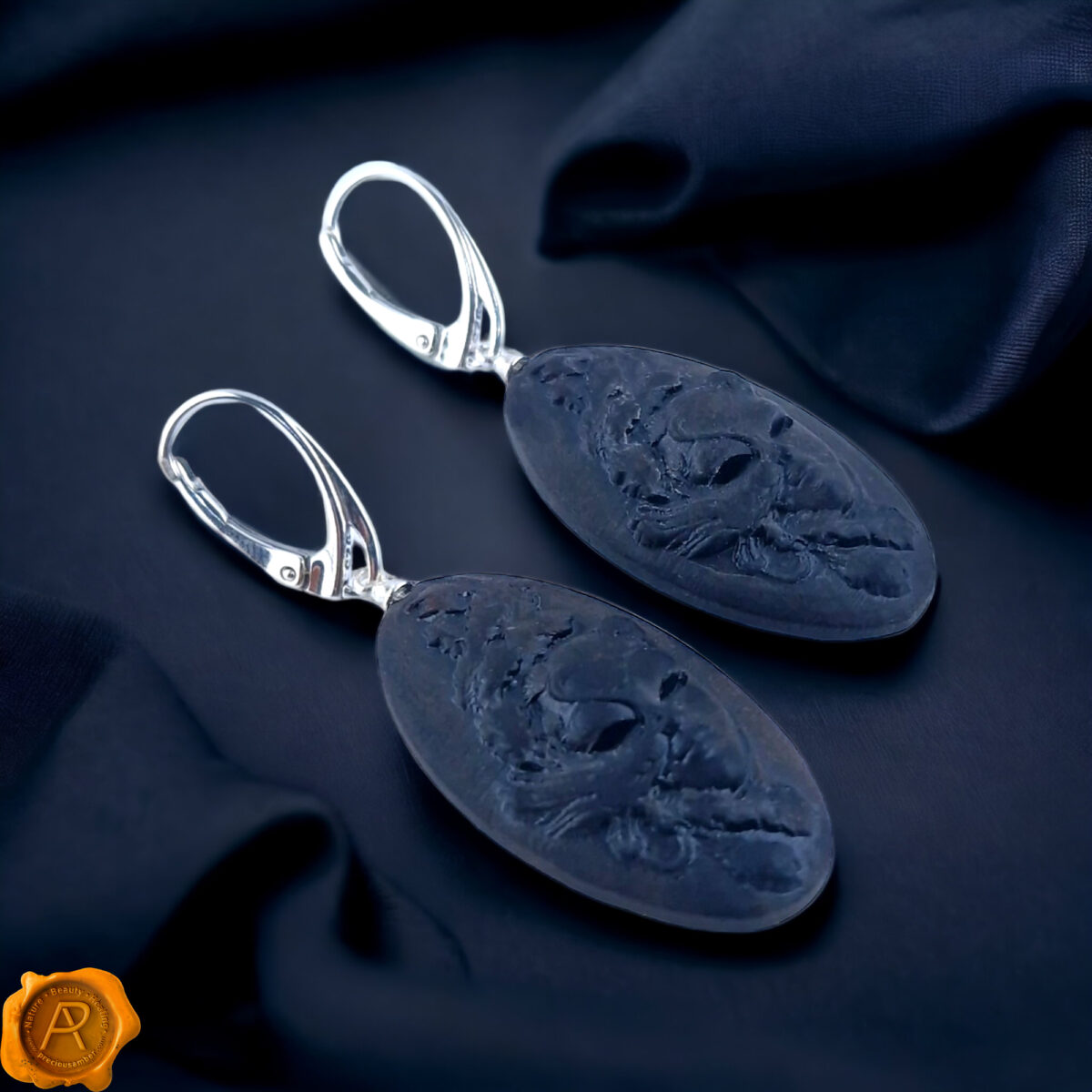 Carved Cherry Amber Earrings "Venice" - Image 6