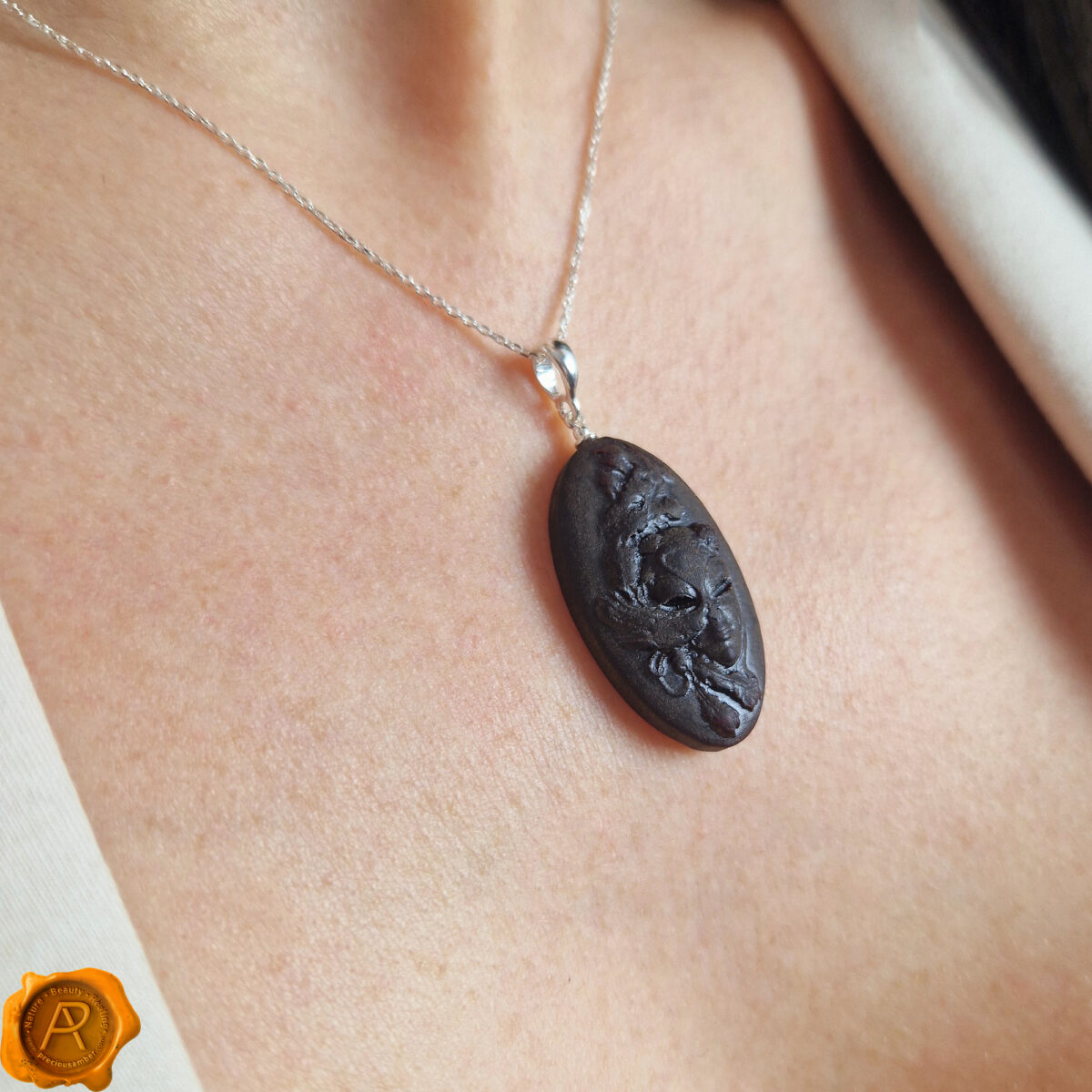 Carved Cherry Amber Pendant "Venice" - Image 2