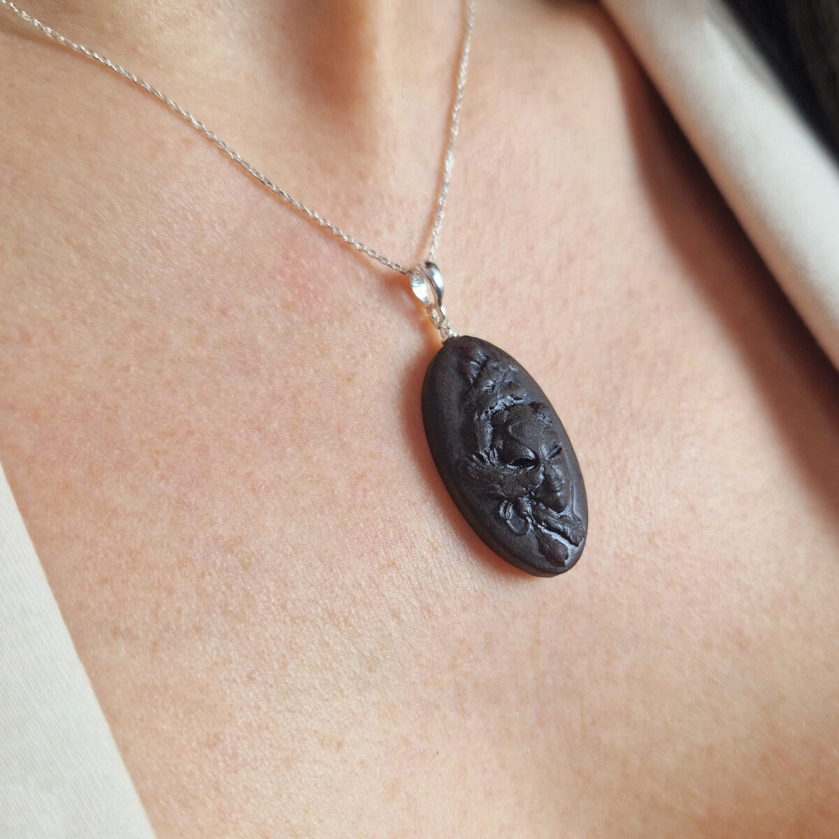 Black-Cherry-Sterling-Silver-Baltic-Amber-Beads-Mask-Face-Dublin-Gemstone-Long-Chunky-Large-Teardrop-Drop-Pendant-Jewelry-Gift-for-Women-UK-Ireland Venice Jewelry, Black Cherry Baltic Amber Teardrop Drop Earrings Silver, Large Gemstone Chunky Long Drop Gift Women Sterling Silver