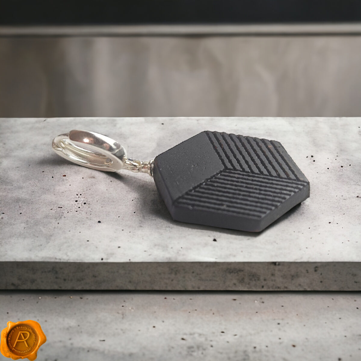 4D Geometric Cherry Amber Silver Earrings - Image 4