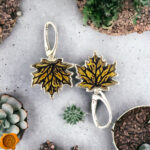 Carved Amber Maple Leaf Silver Earrings - Image 2