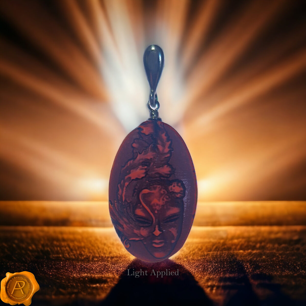 Carved Cherry Amber Pendant "Venice" - Image 5