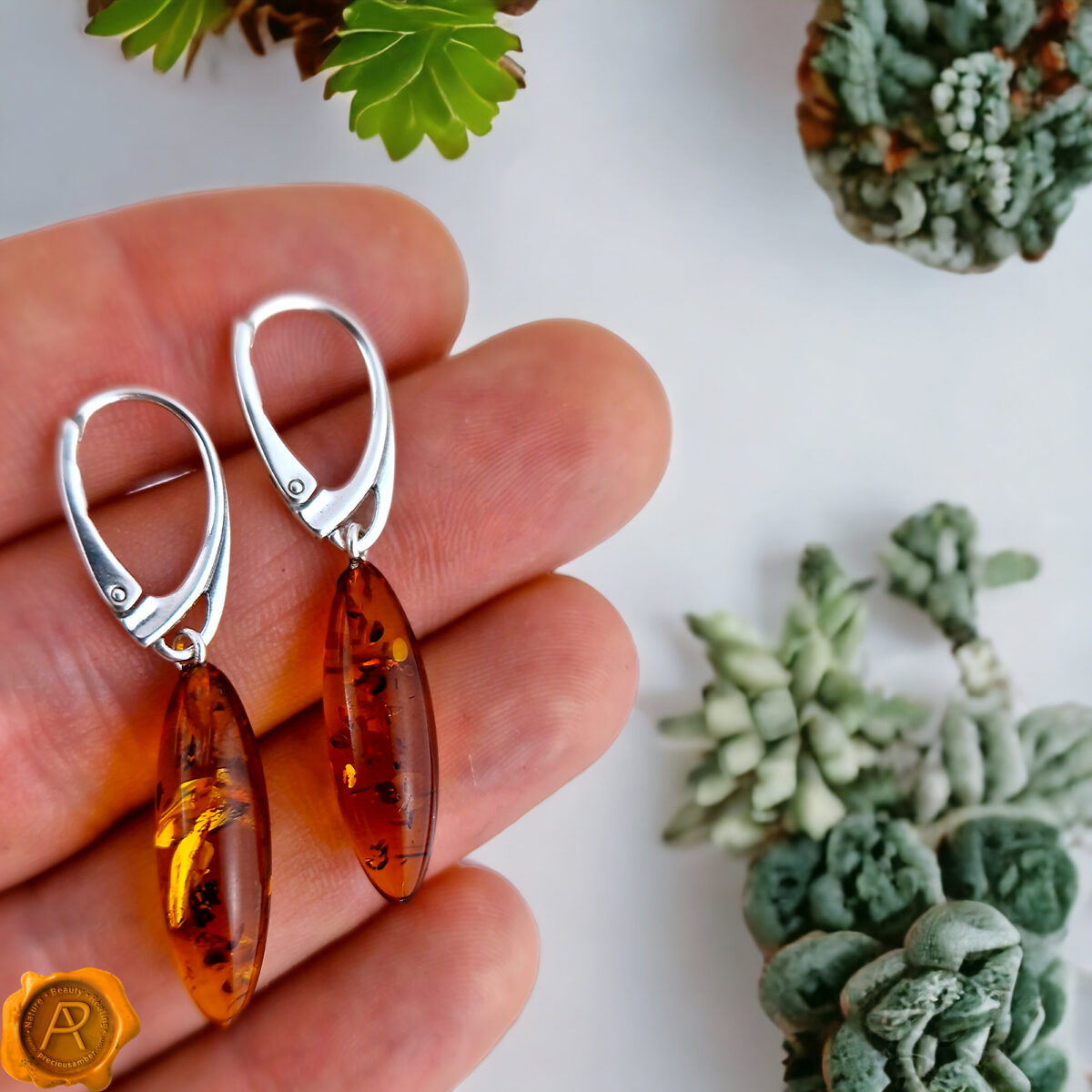 Amber Almond Teardrop Earrings - Image 4