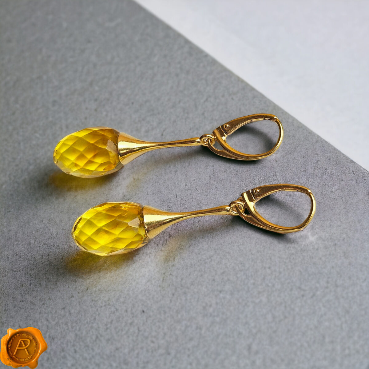 Luxurious Honey Amber Gold Earrings - Image 3