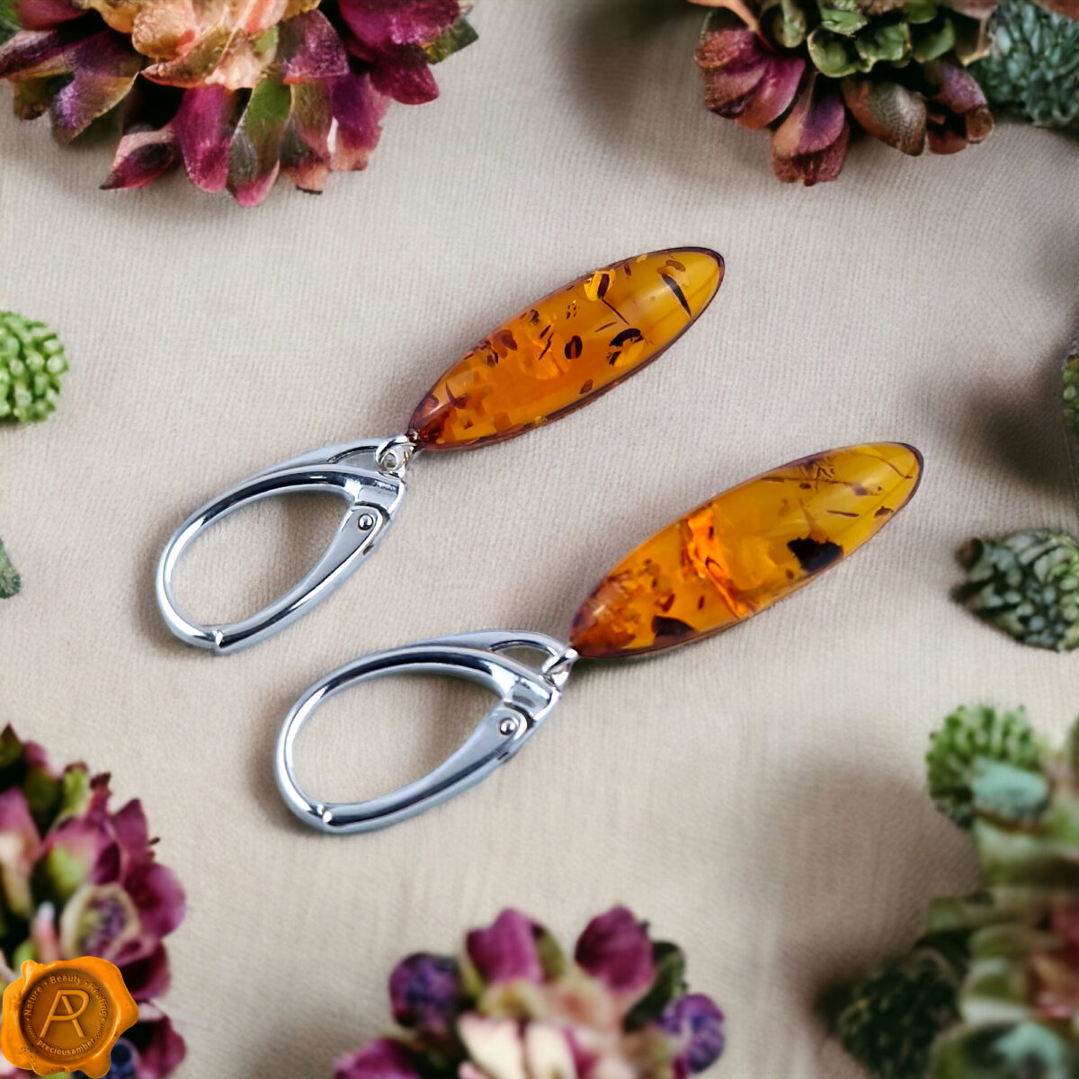 Amber Almond Teardrop Earrings - Image 3